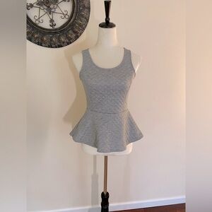 Quilted Sleeveless Ruffle Waist Top, Gray